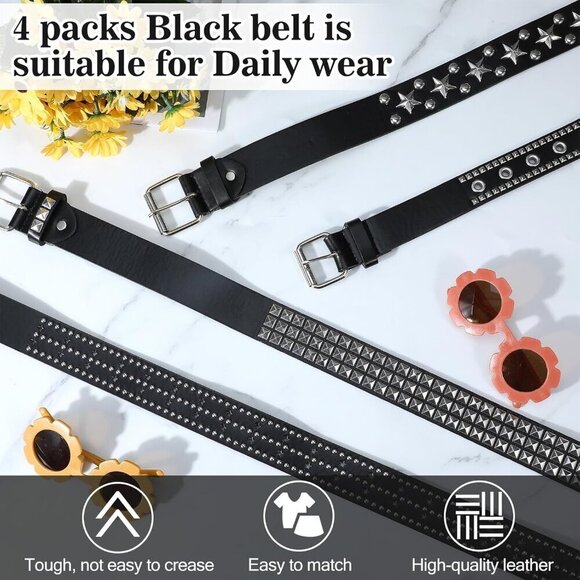 4 Piece Faux Leather Studded Rivet Grommet Belt Set Punk Goth Accessories main image 5
